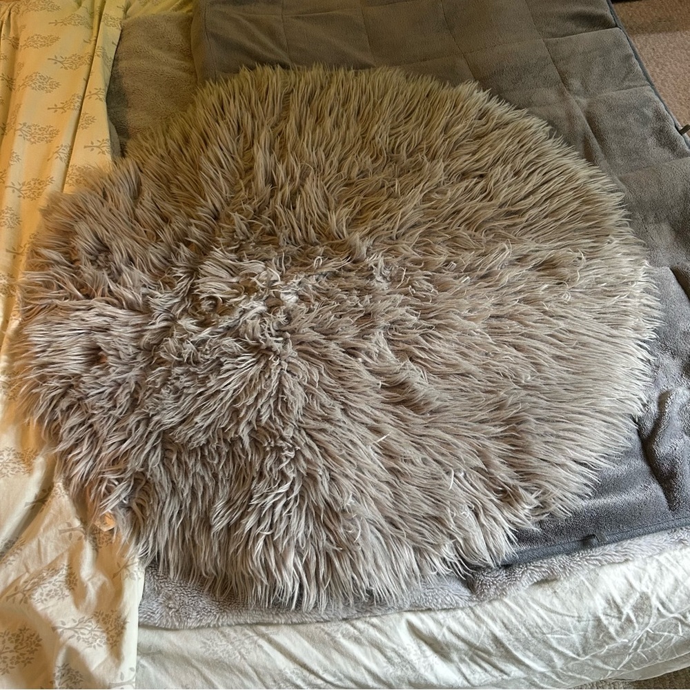 Round Fluffy Gray Rug - Picture 1 of 2